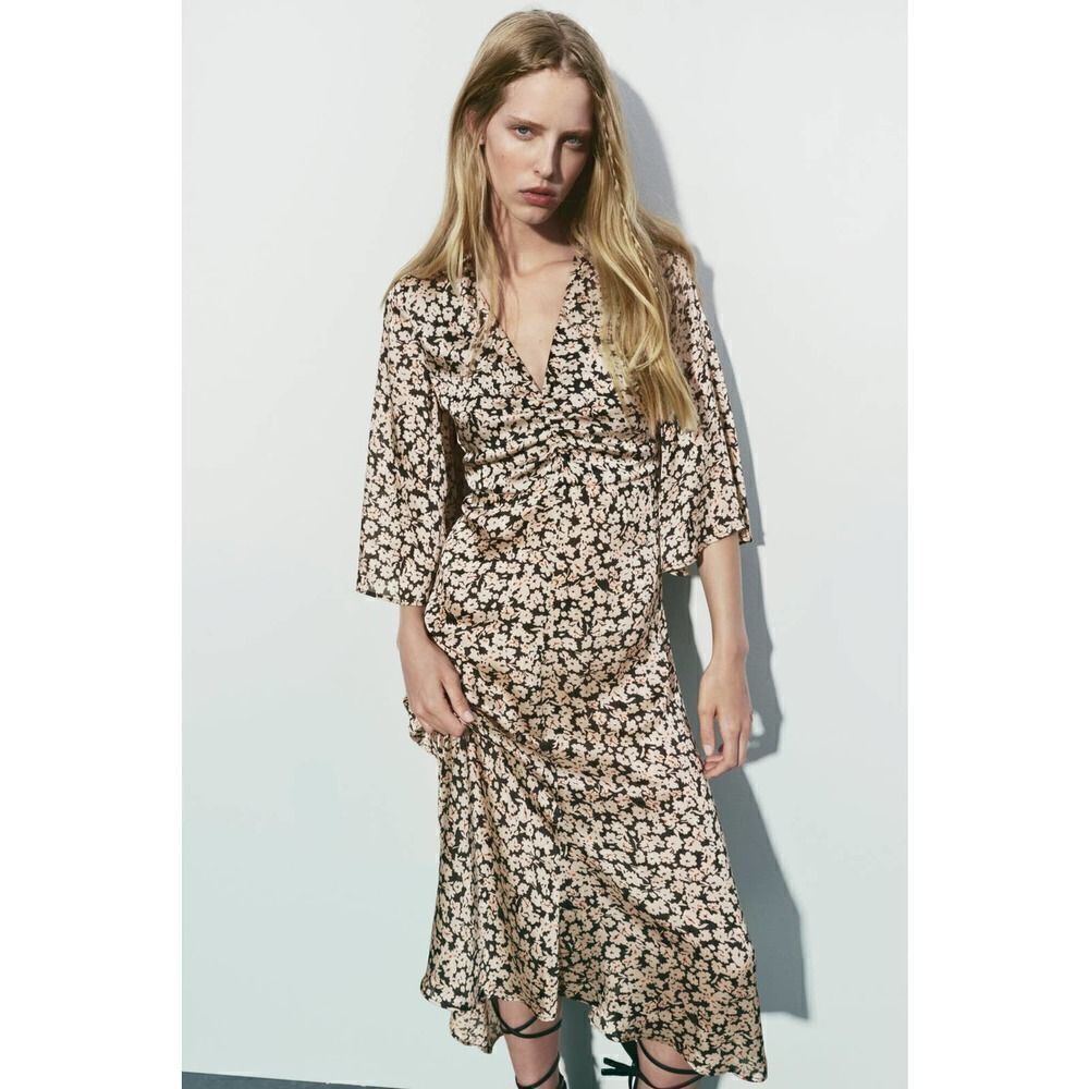 PRINTED DRESS WITH DRAPING NEW - Picture 3 of 6